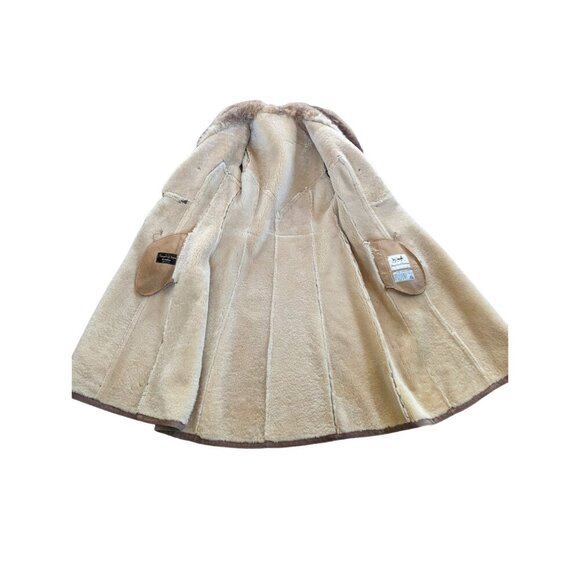 Vintage 70s Sawyer of Napa Brown Suede Leather Fur Women's Coat Small Medium - Picture 7 of 10